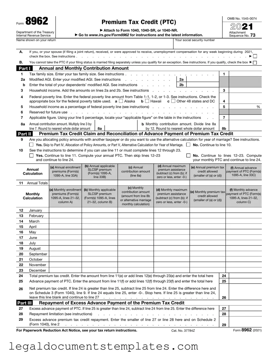 Free IRS 8962 PDF Form