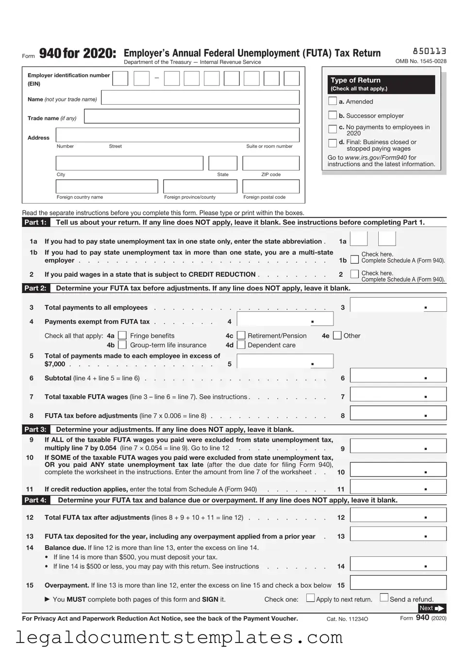 Free IRS 940 PDF Form