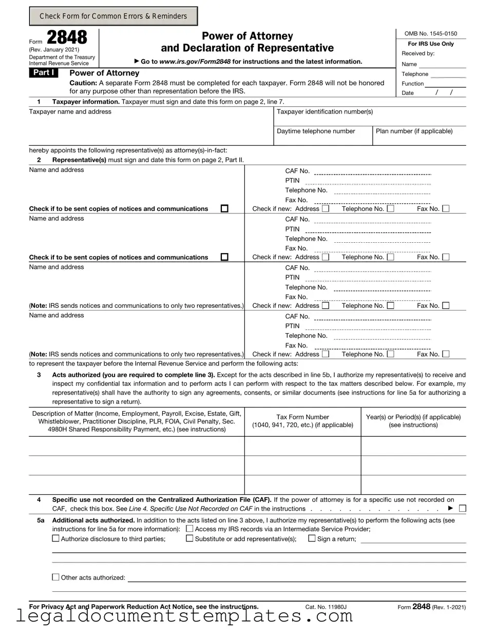 Free IRS Power of Attorney ( 2848) PDF Form