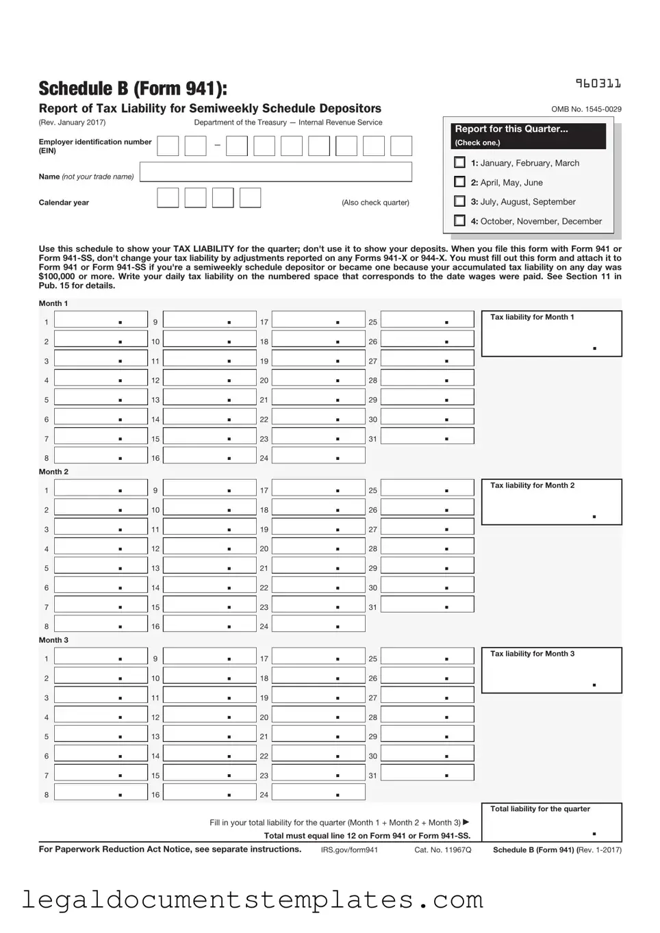 Free IRS Schedule B 941 PDF Form