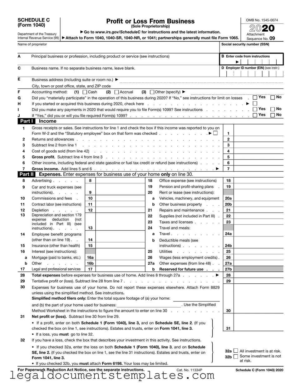 Free IRS Schedule C 1040 PDF Form