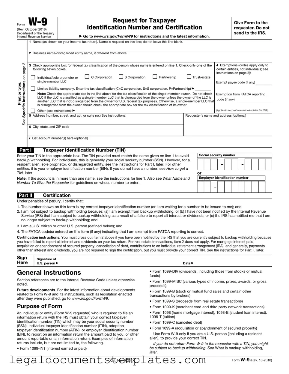 Free IRS W-9 PDF Form
