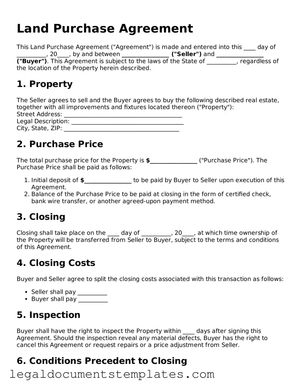 Legal Land Purchase Agreement Document