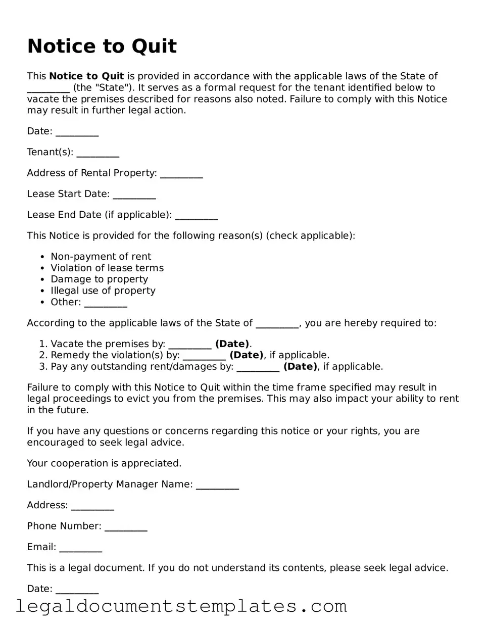 Legal Notice to Quit Document