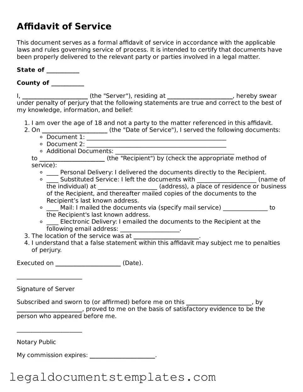 Legal Affidavit of Service Document