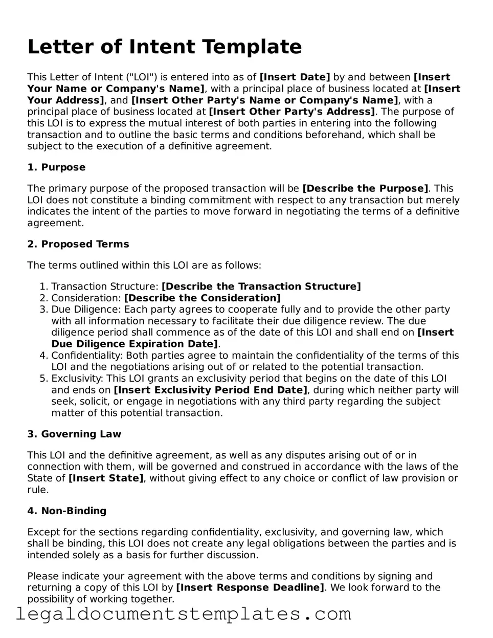 Legal Letter of Intent Document