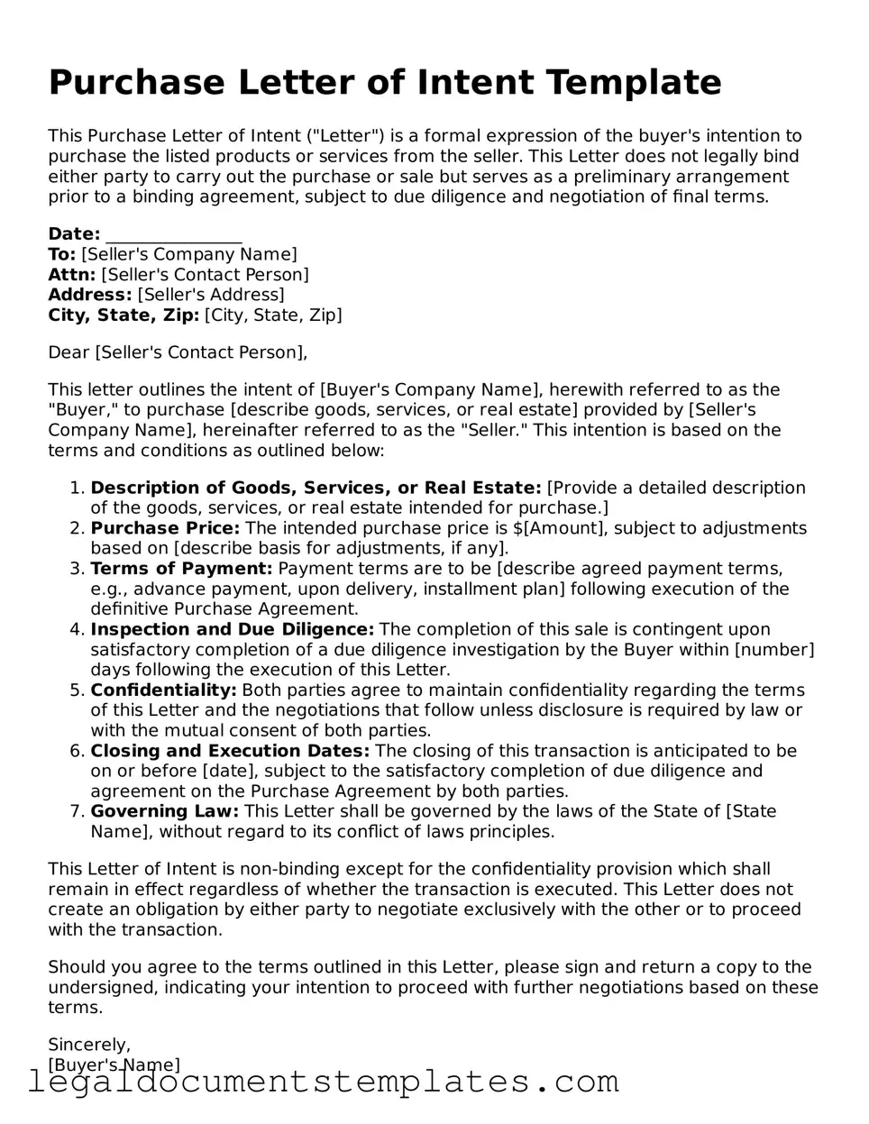 Legal Purchase Letter of Intent Document