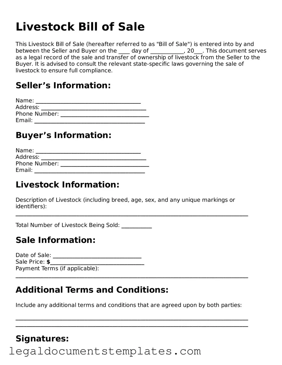 Legal Livestock Bill of Sale Document