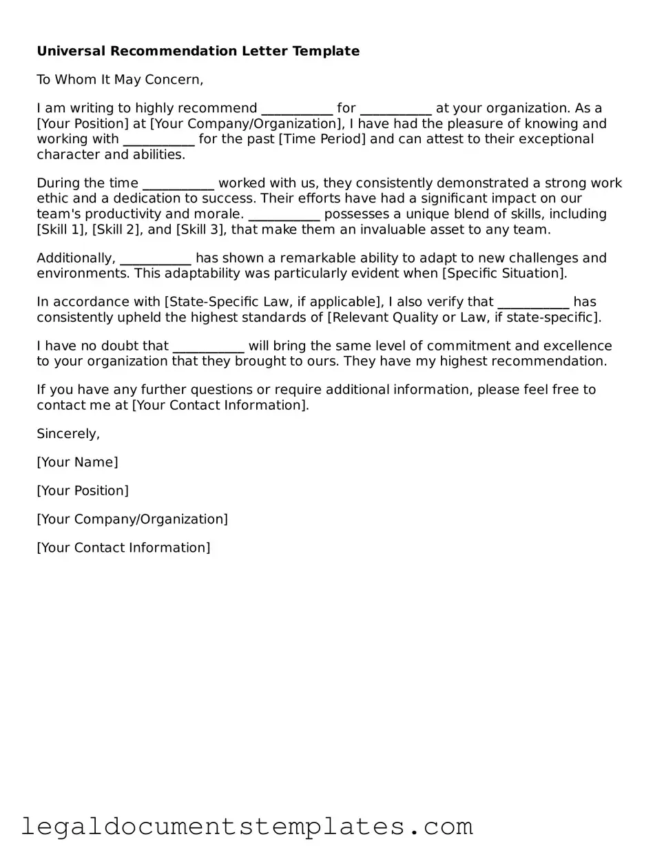 Legal Recommendation Letter Document