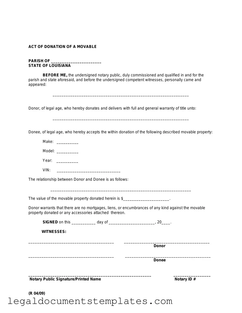 Free Louisiana act of donation PDF Form
