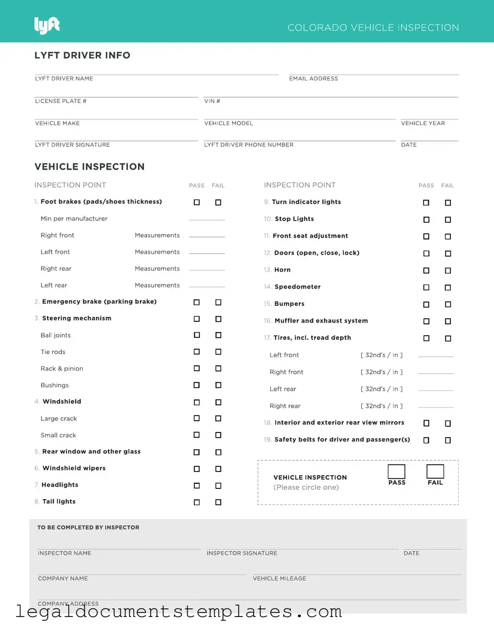 Free Lyft Inspection PDF Form