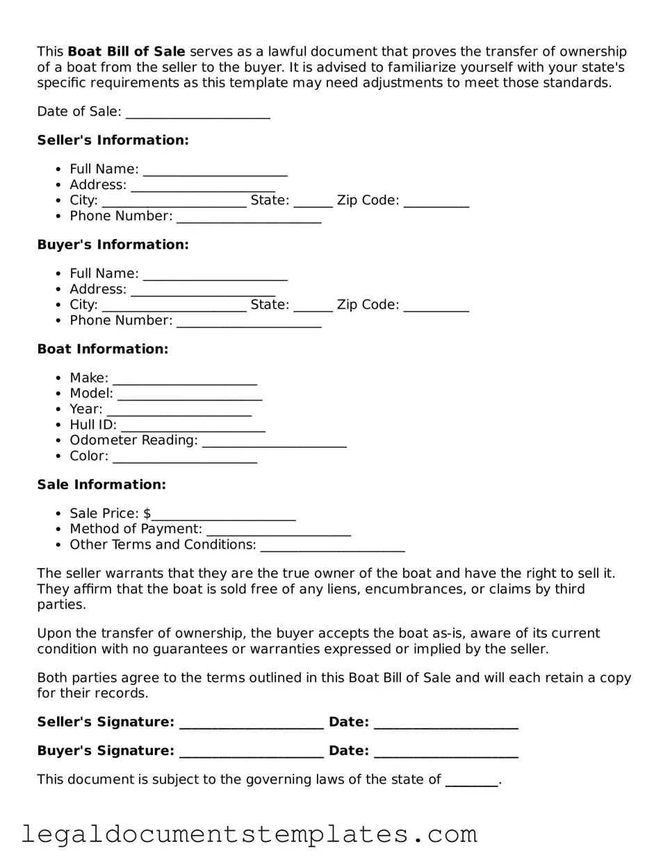 Legal Boat Bill of Sale Document