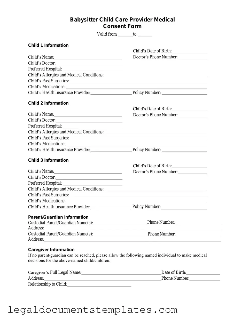 Free Medical Consent Babysitter PDF Form