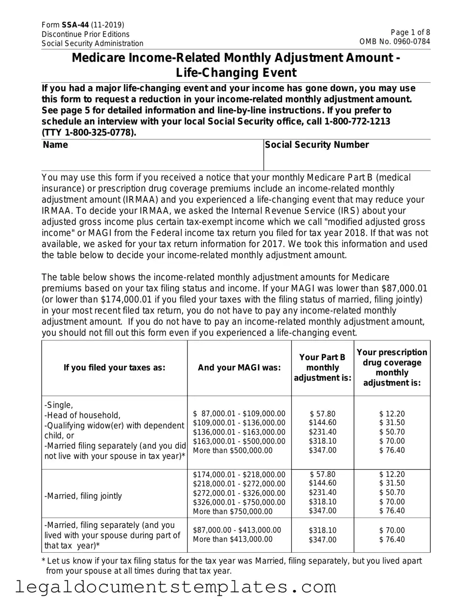Free SSA SSA-44 PDF Form