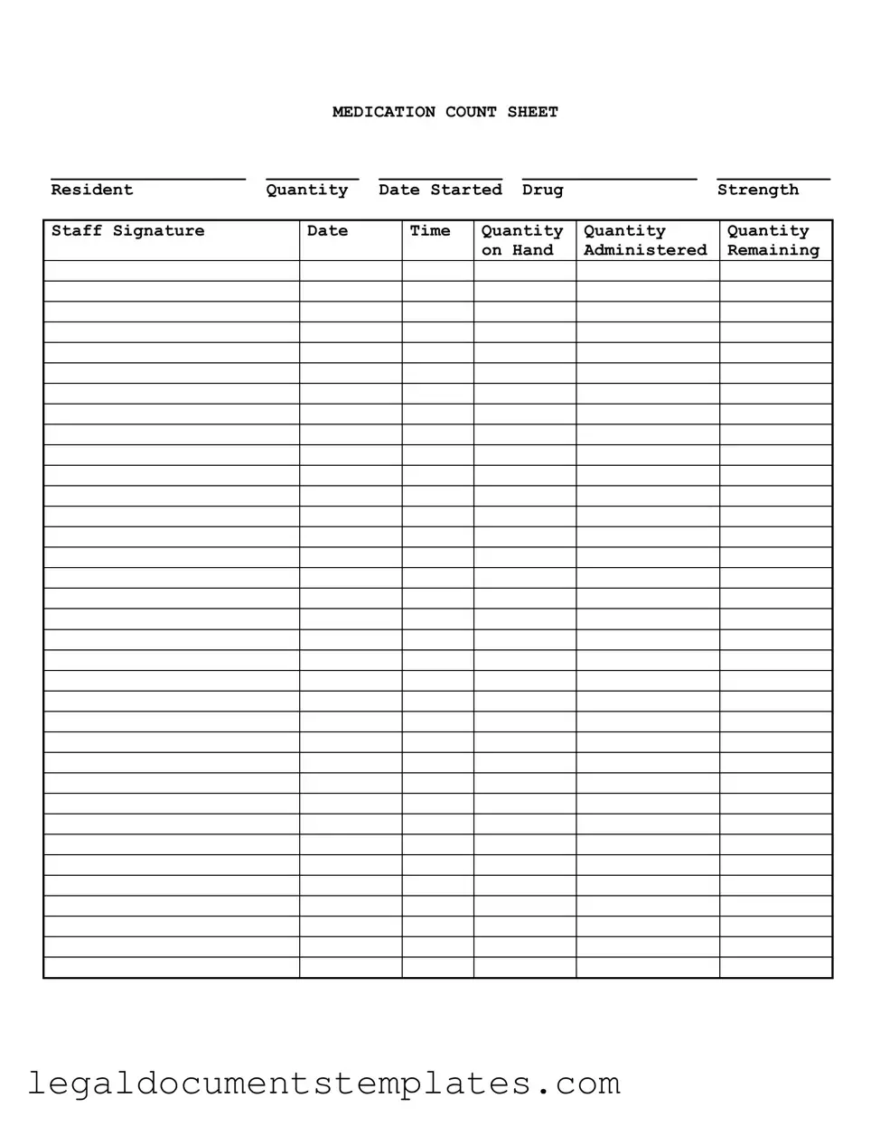 Free Medication Count Sheet PDF Form