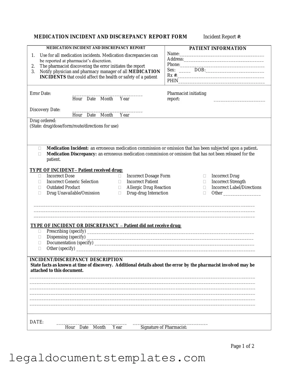 Free Medication Error PDF Form
