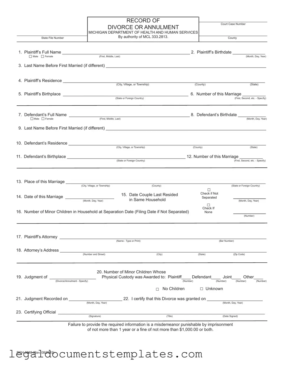 Free Michigan Dch 0838 PDF Form
