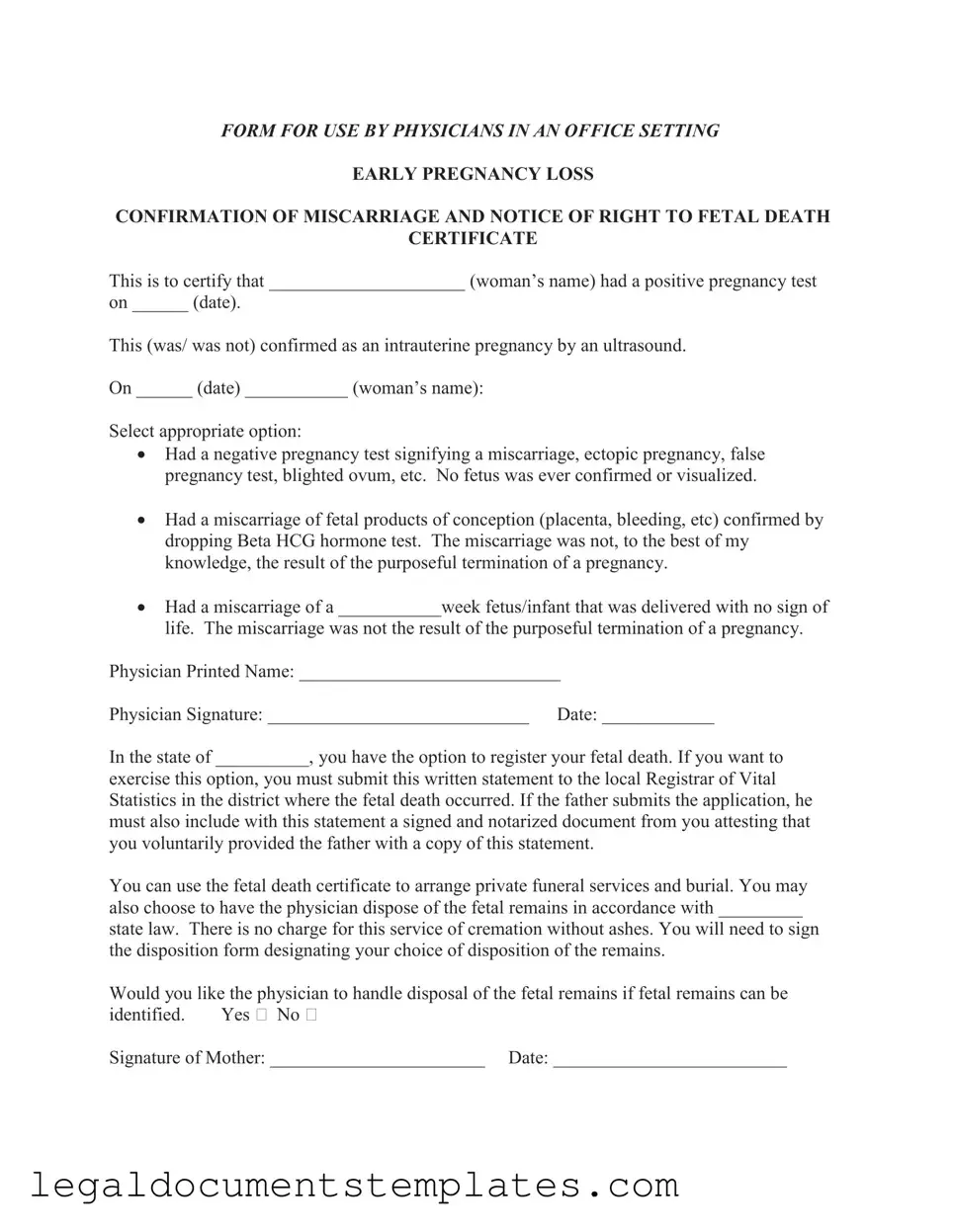 Free Miscarriage Discharge Paper PDF Form