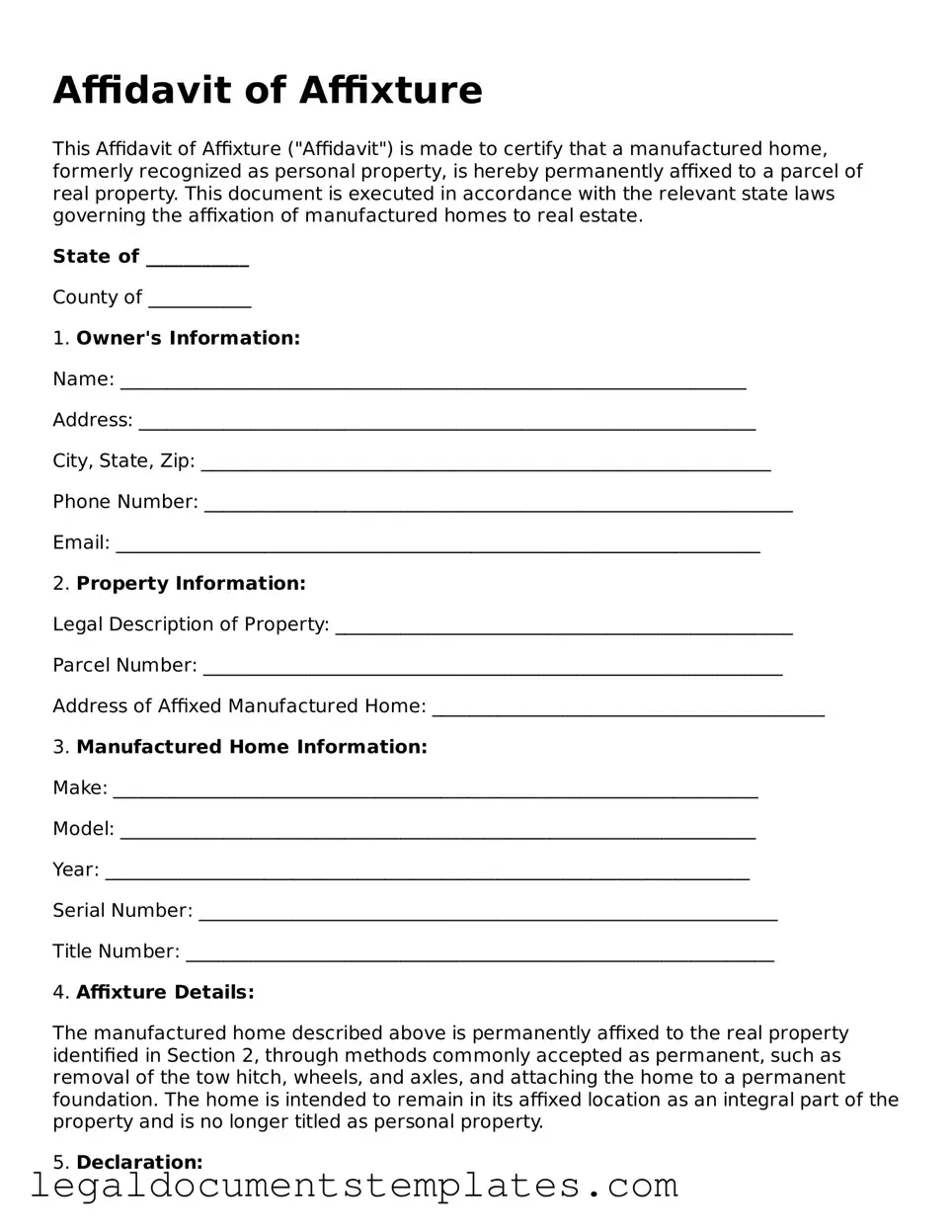 Legal Affidavit of Affixture Document