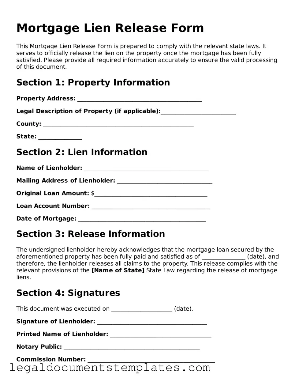 Legal Mortgage Lien Release Document