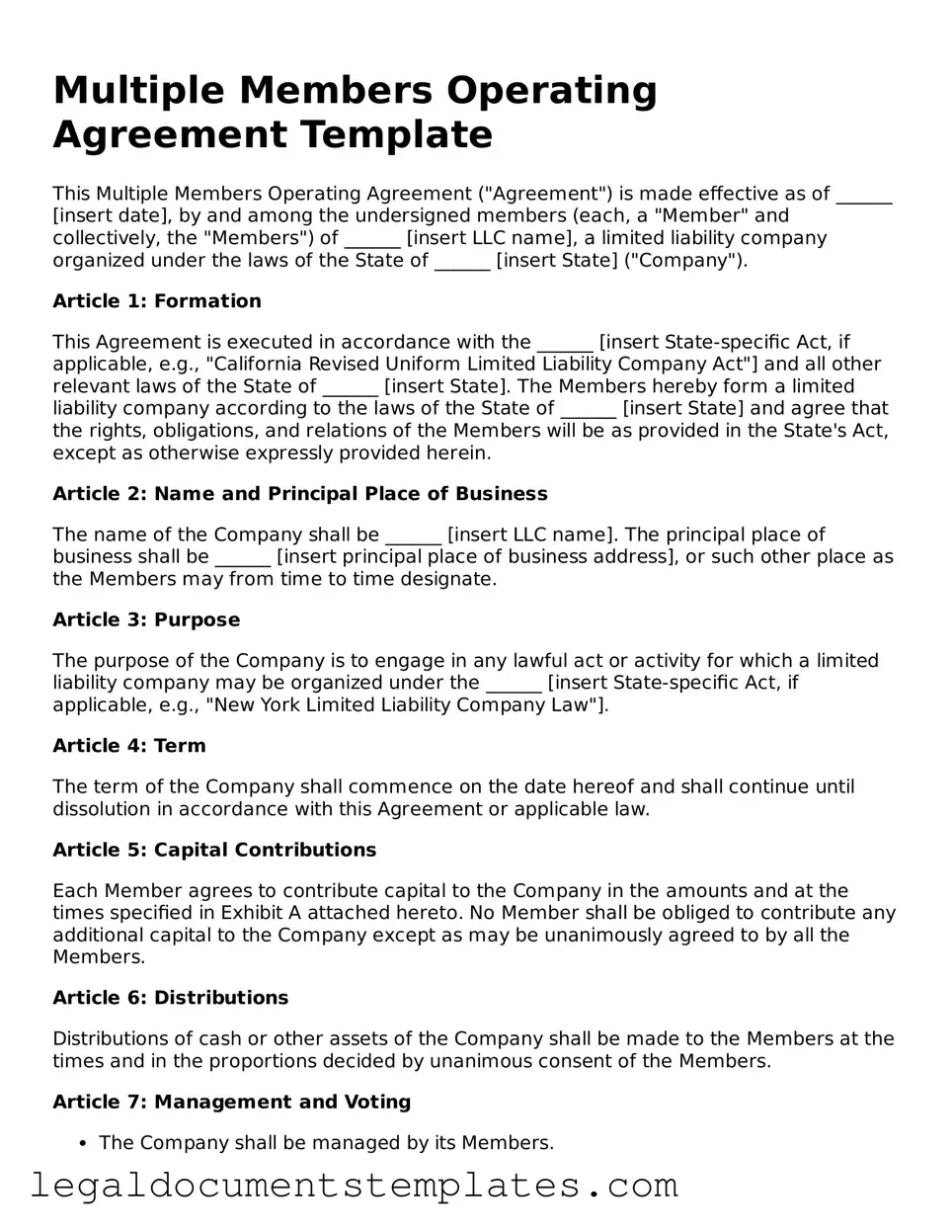 Legal Multiple Members Operating Agreement Document