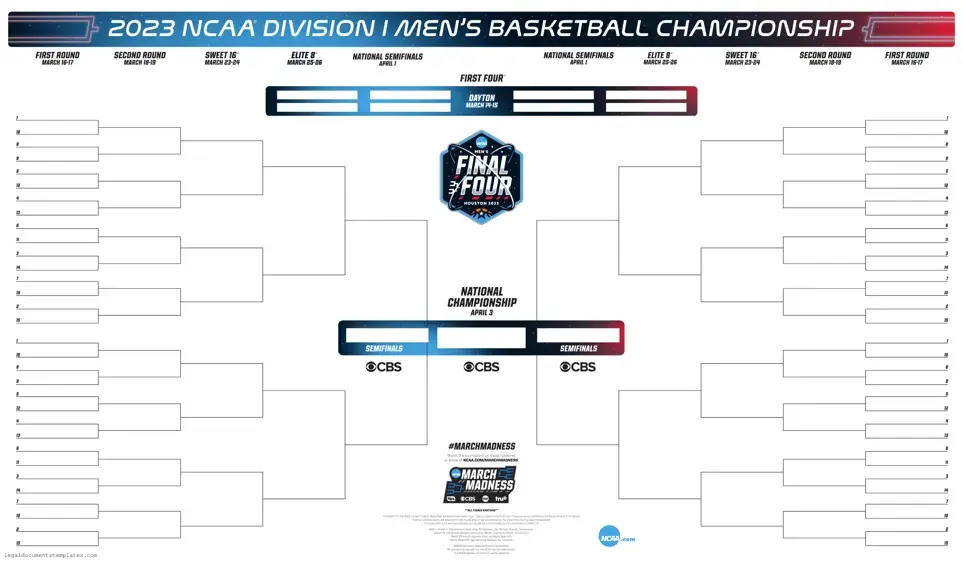 Free NCAA bracket PDF Form