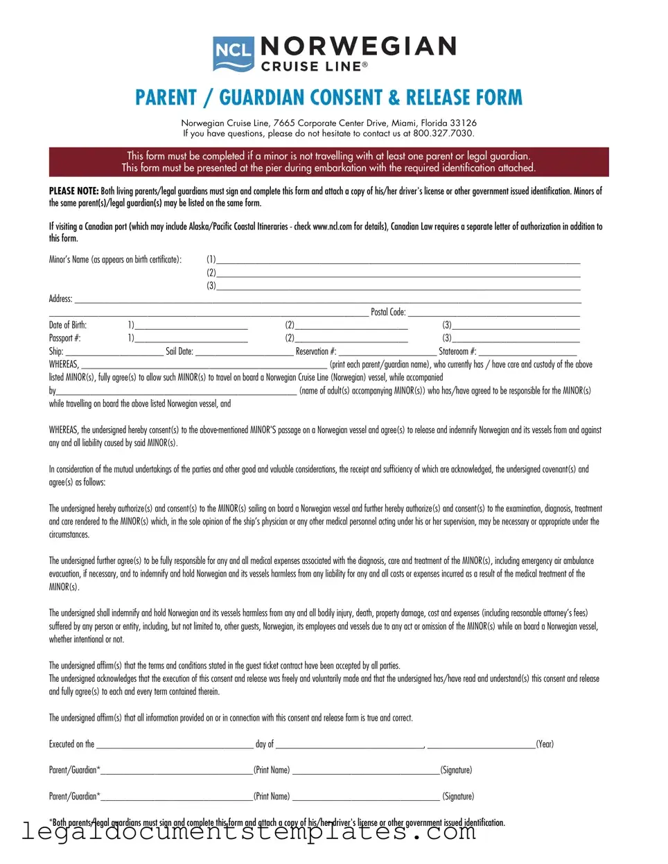 Free NCL Parental Consent PDF Form