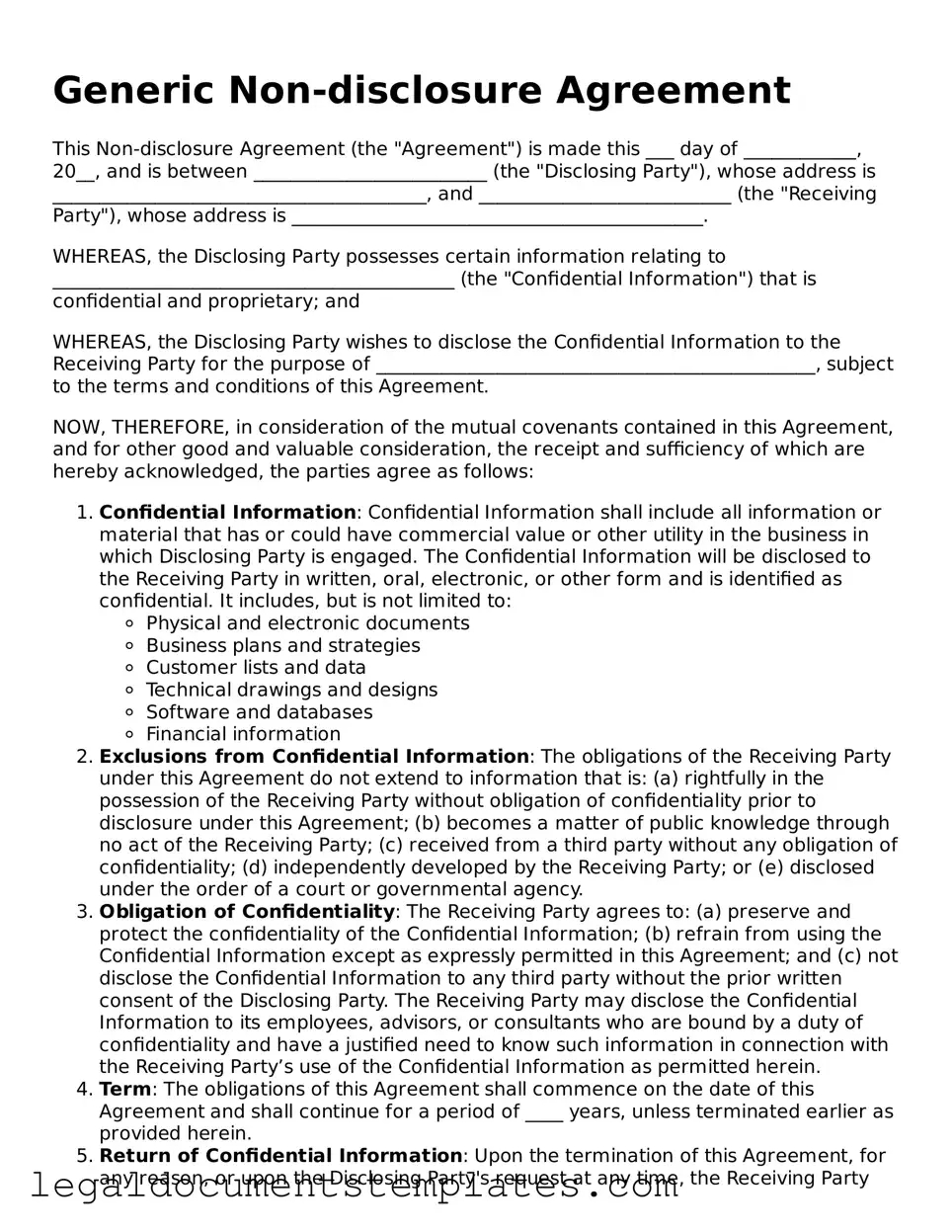 Legal Non-disclosure Agreement Document