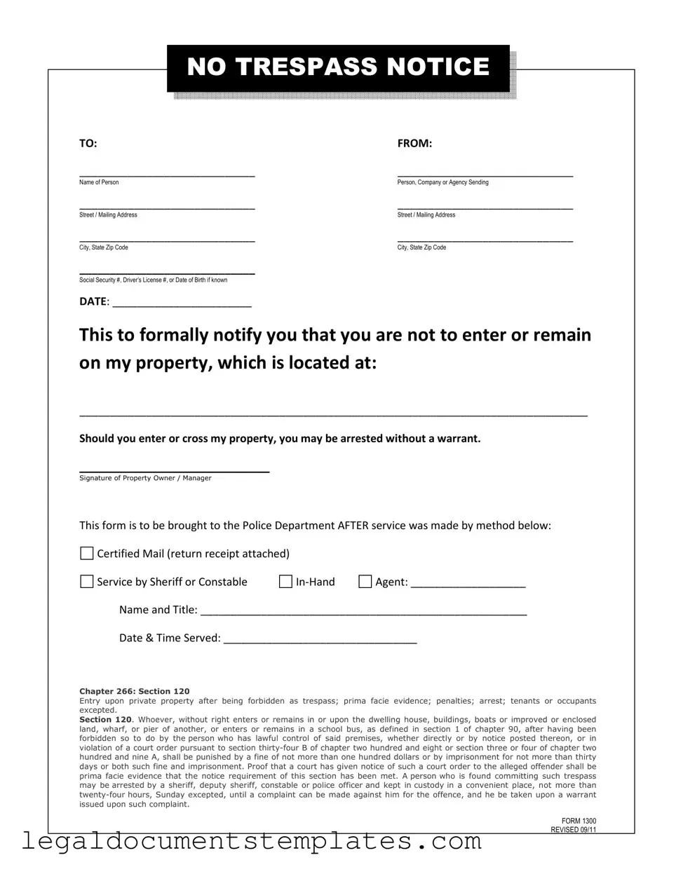 Free No Trespassing Letter PDF Form