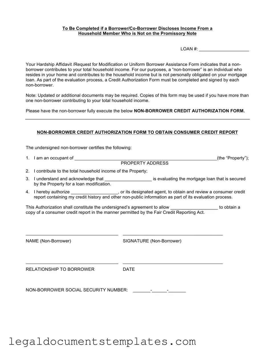 Free Non Borrower Credit Authorization PDF Form