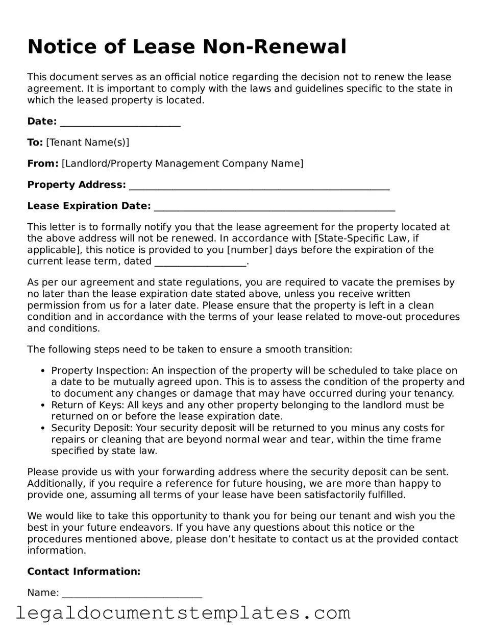 Legal Notice of Lease Non-Renewal Document