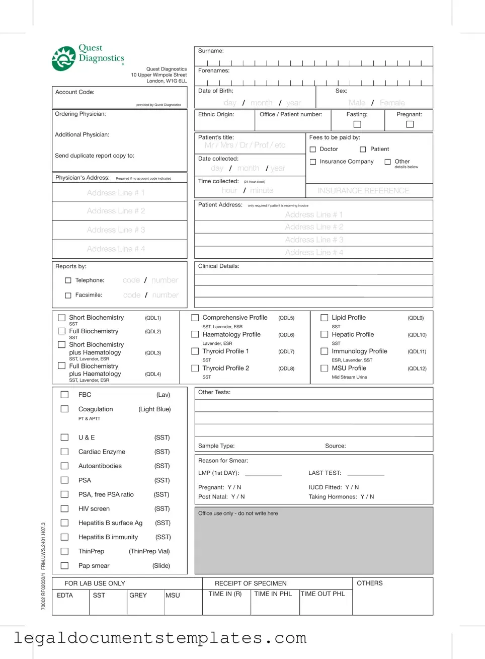 Free Order Quest Diagnostics PDF Form