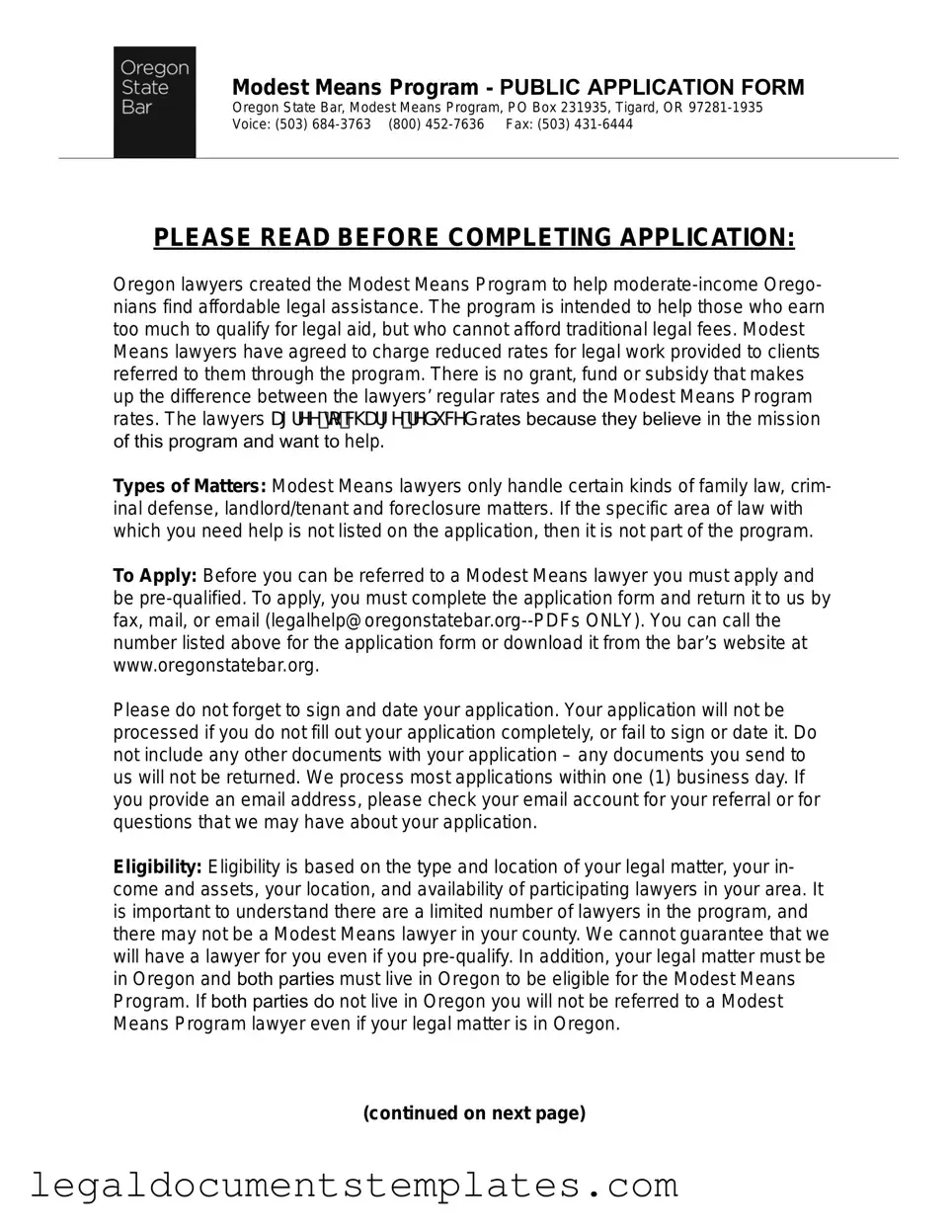 Free Oregon Modest Means Program PDF Form