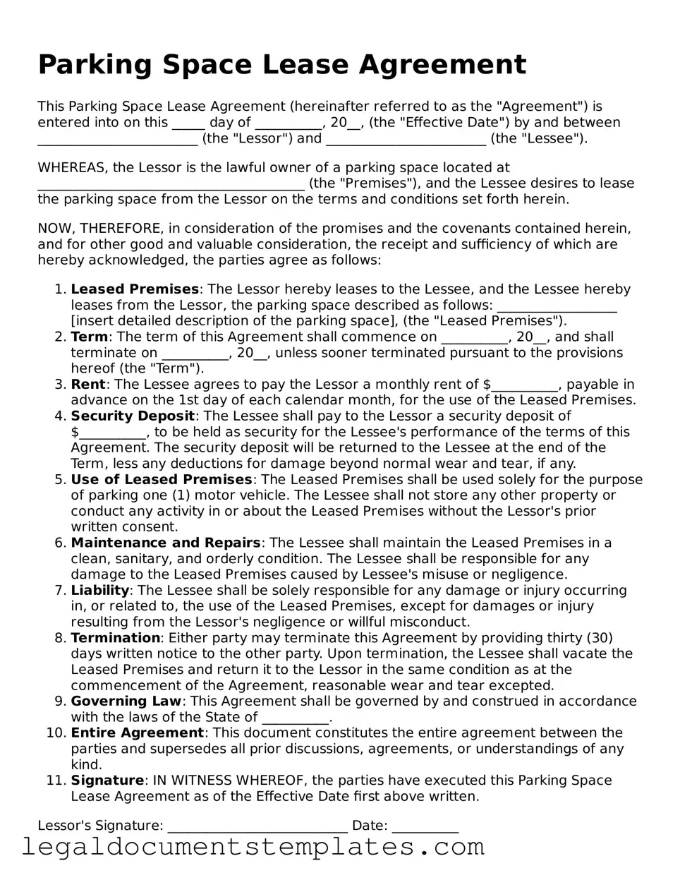 Legal Parking Space Lease Agreement Document