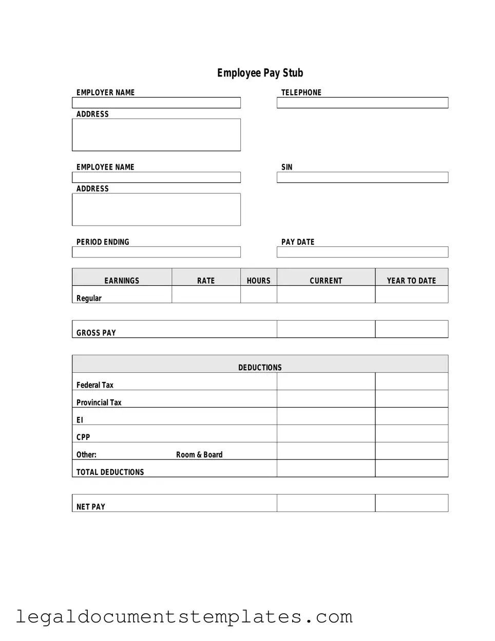 Free Pay Stub PDF Form