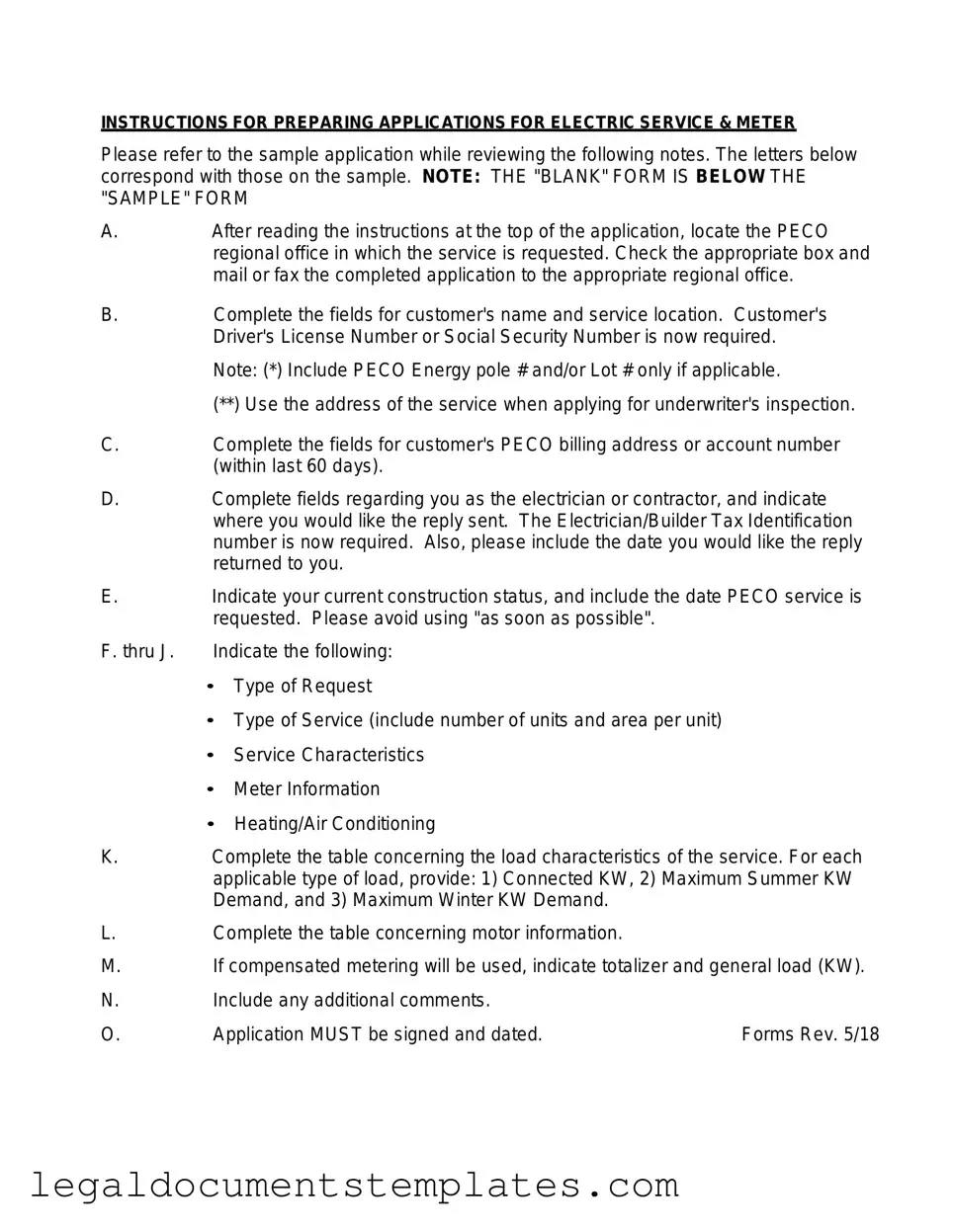 Free Peco Service And Meter Application PDF Form