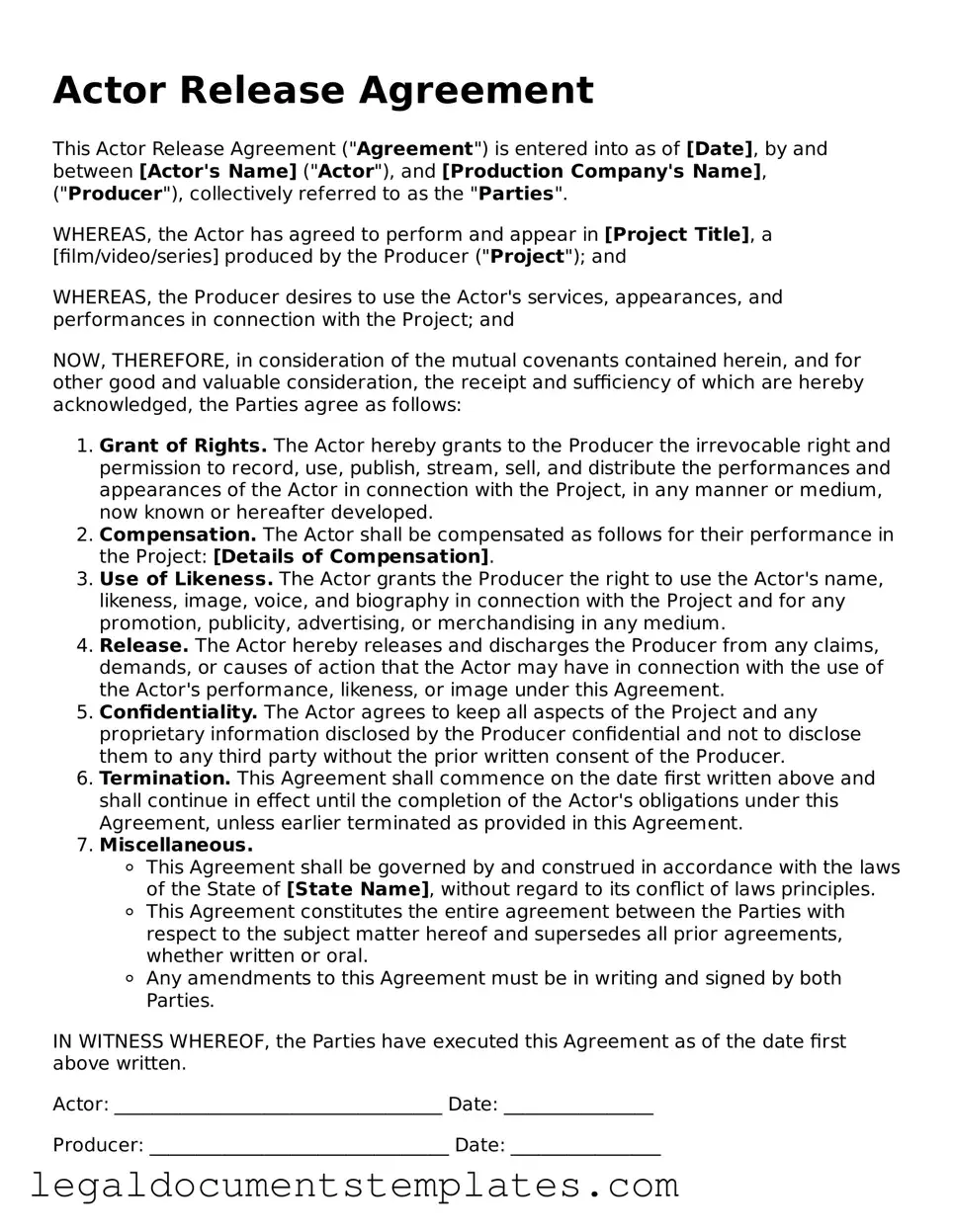 Legal Actor Release Document