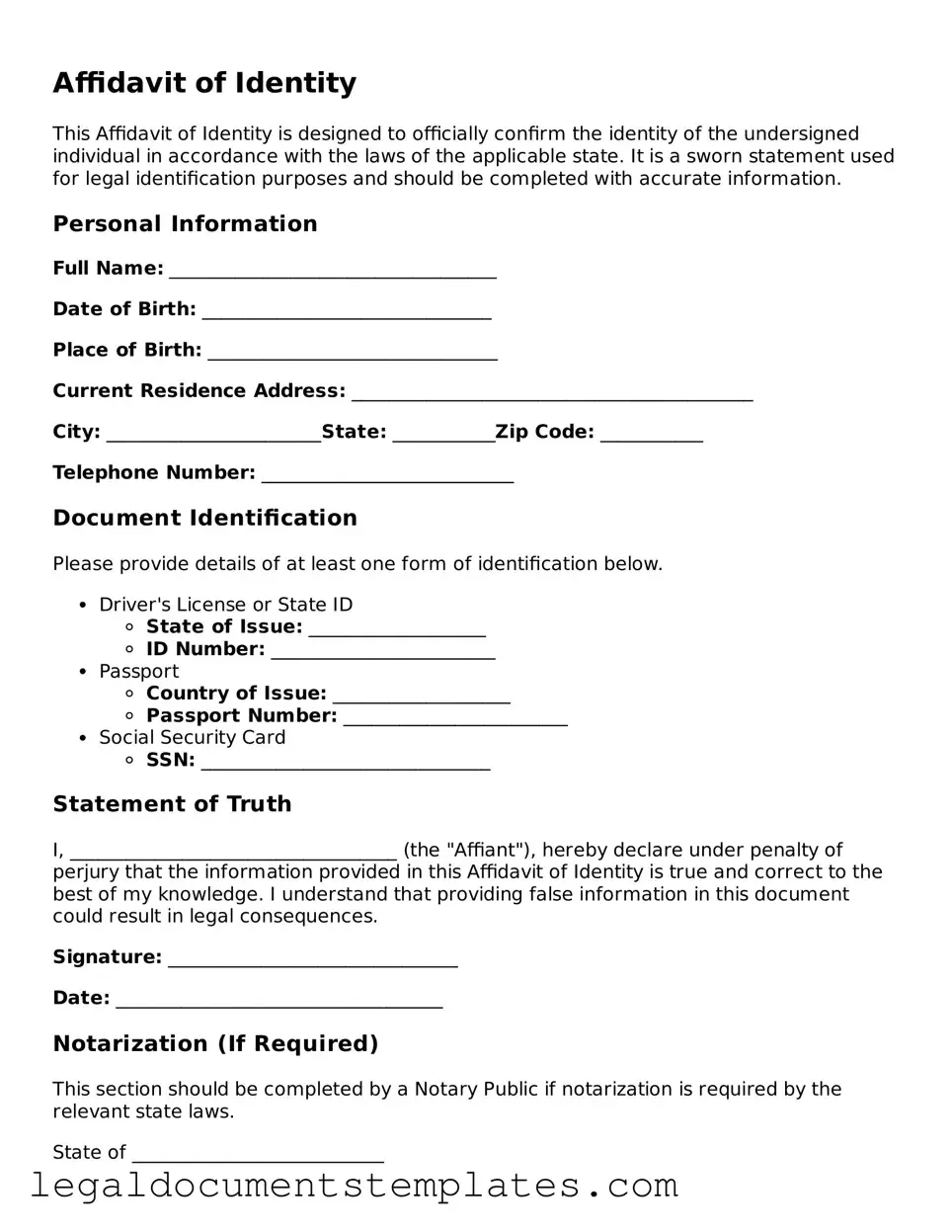 Legal Affidavit of Identity Document