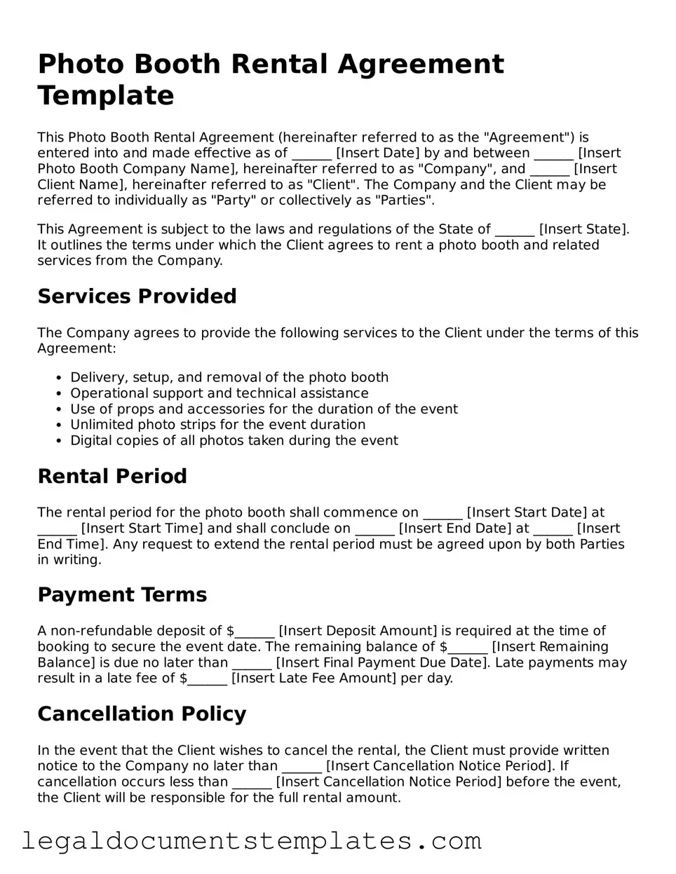 Legal Photo Booth Rental Agreement Document