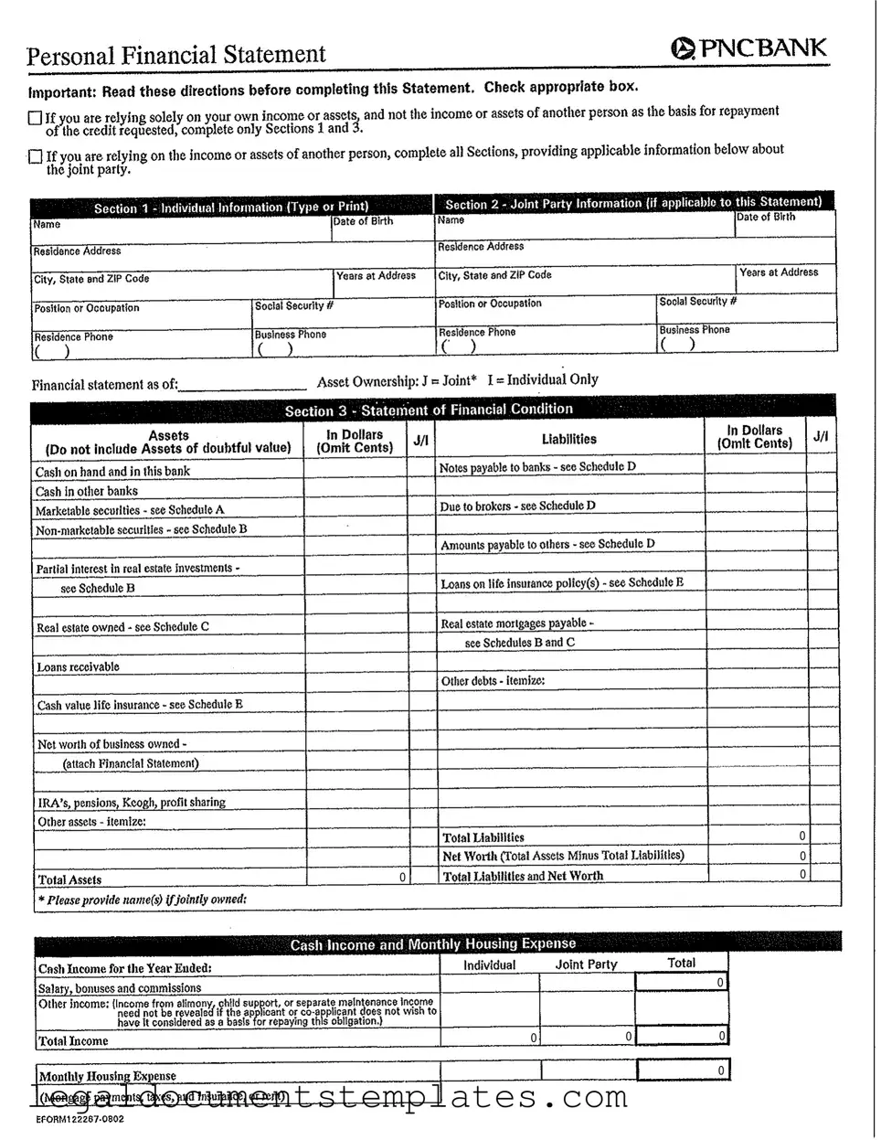 Free Pnc Bank Statement PDF Form