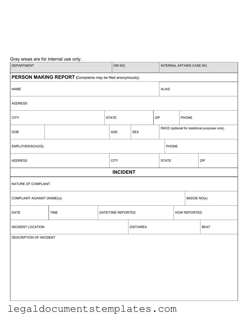 Free Police Report PDF Form
