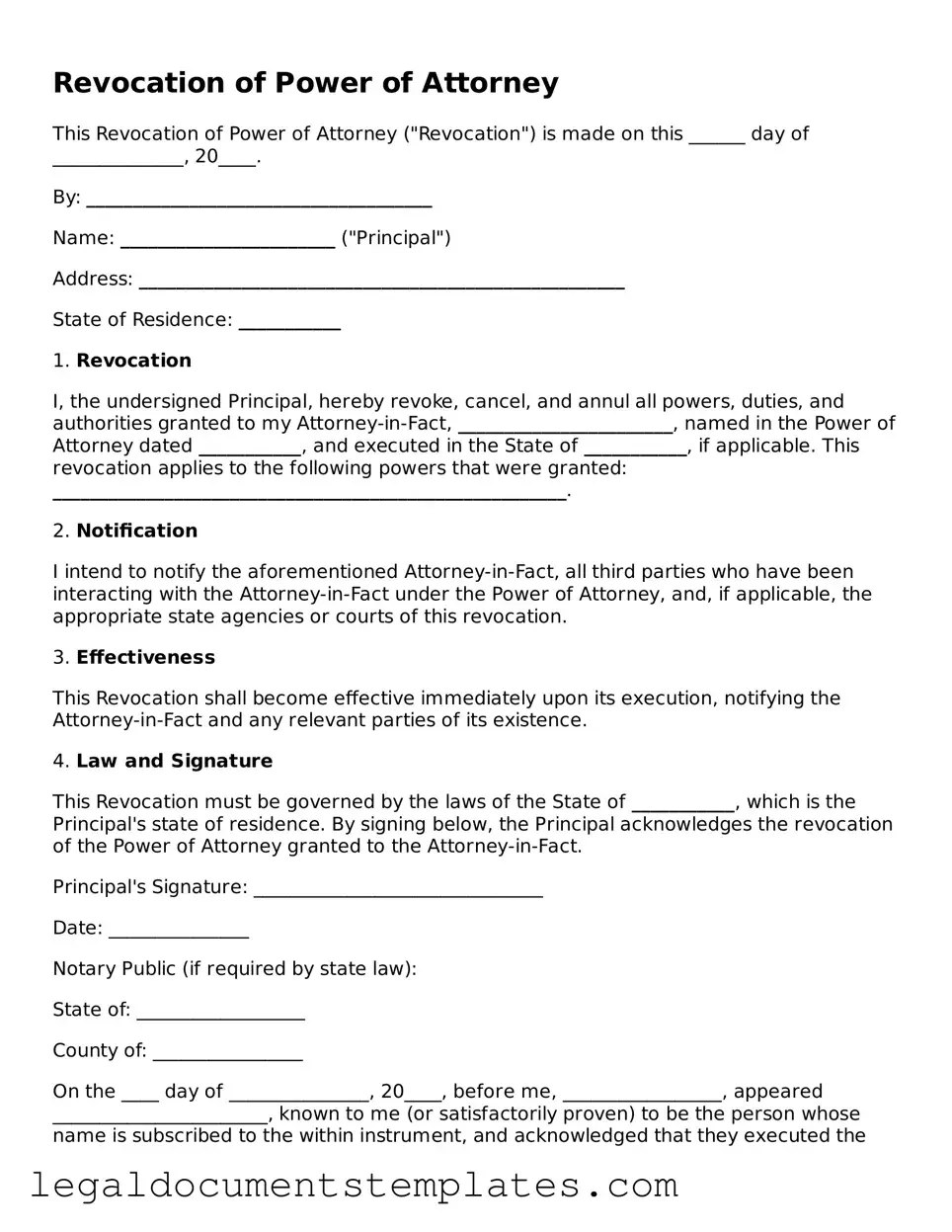 Legal Revocation of Power of Attorney Document