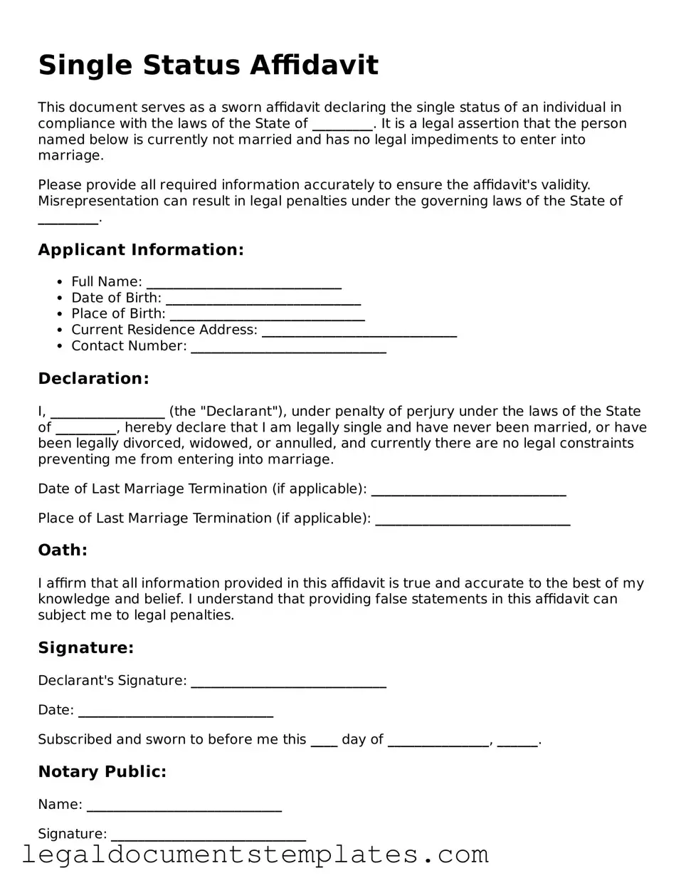 Legal Single Status Affidavit Document
