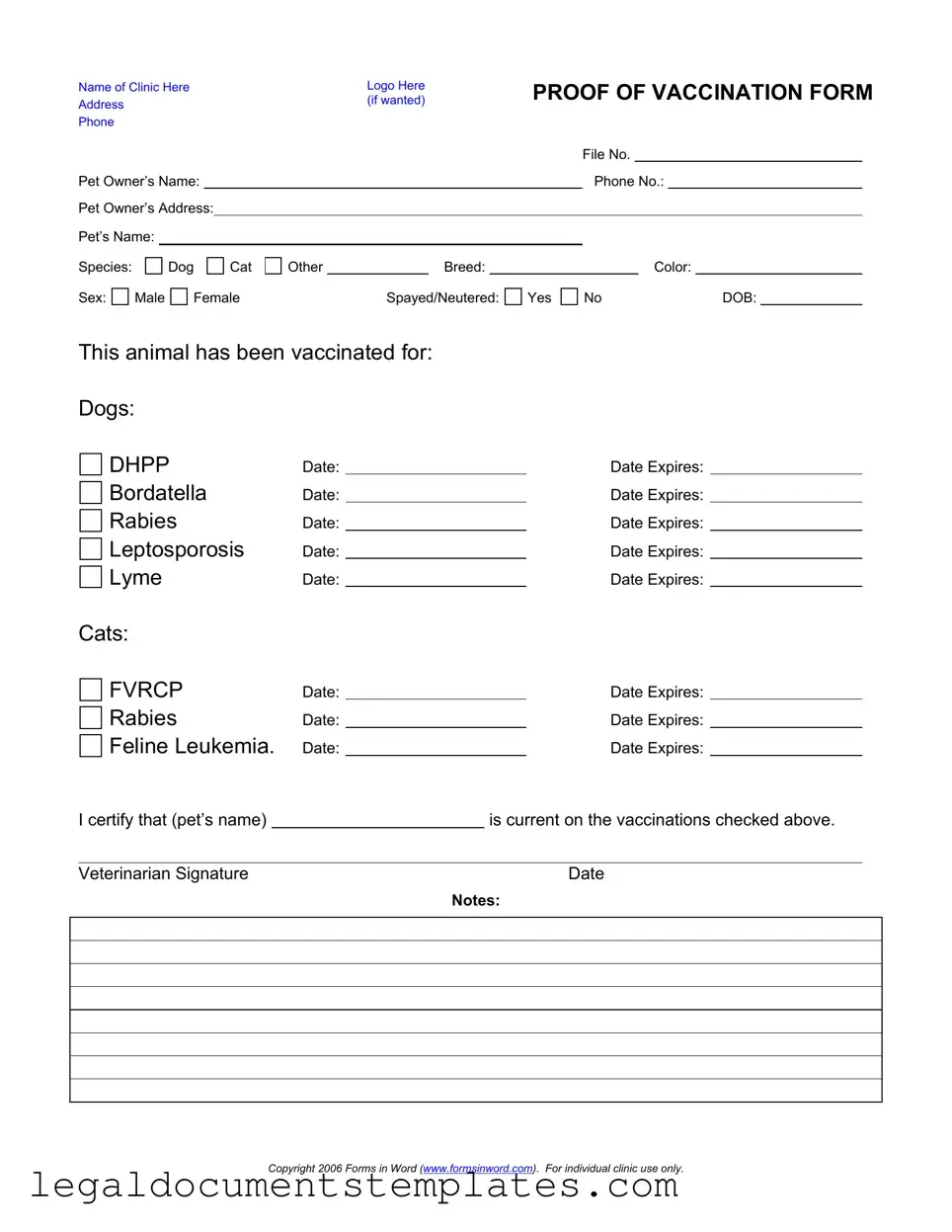 Free Proof Of Vaccination Dog PDF Form