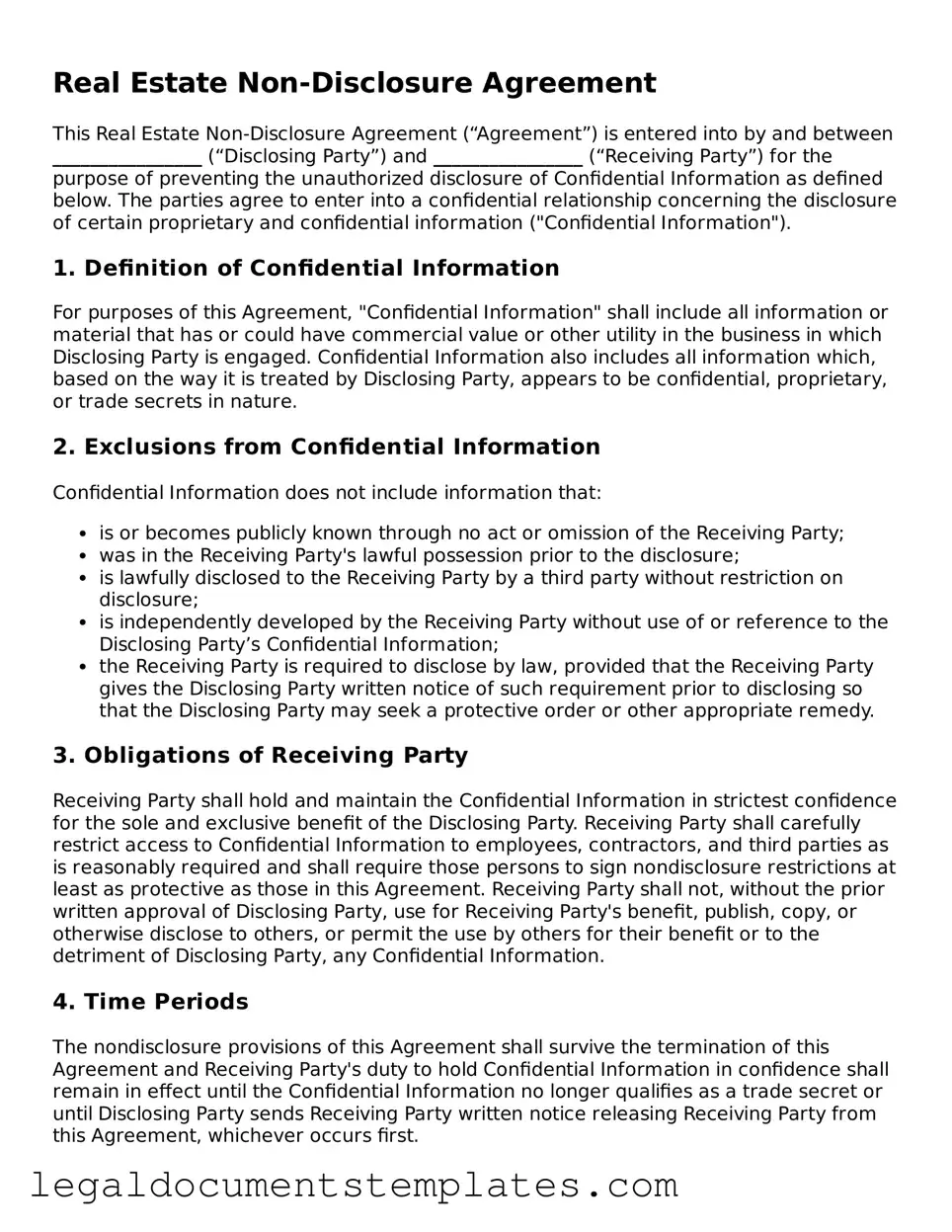 Legal Real Estate Non-Disclosure Agreement Document