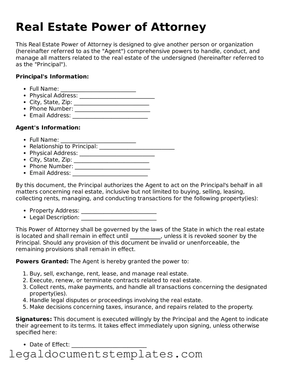 Legal Real Estate Power of Attorney Document