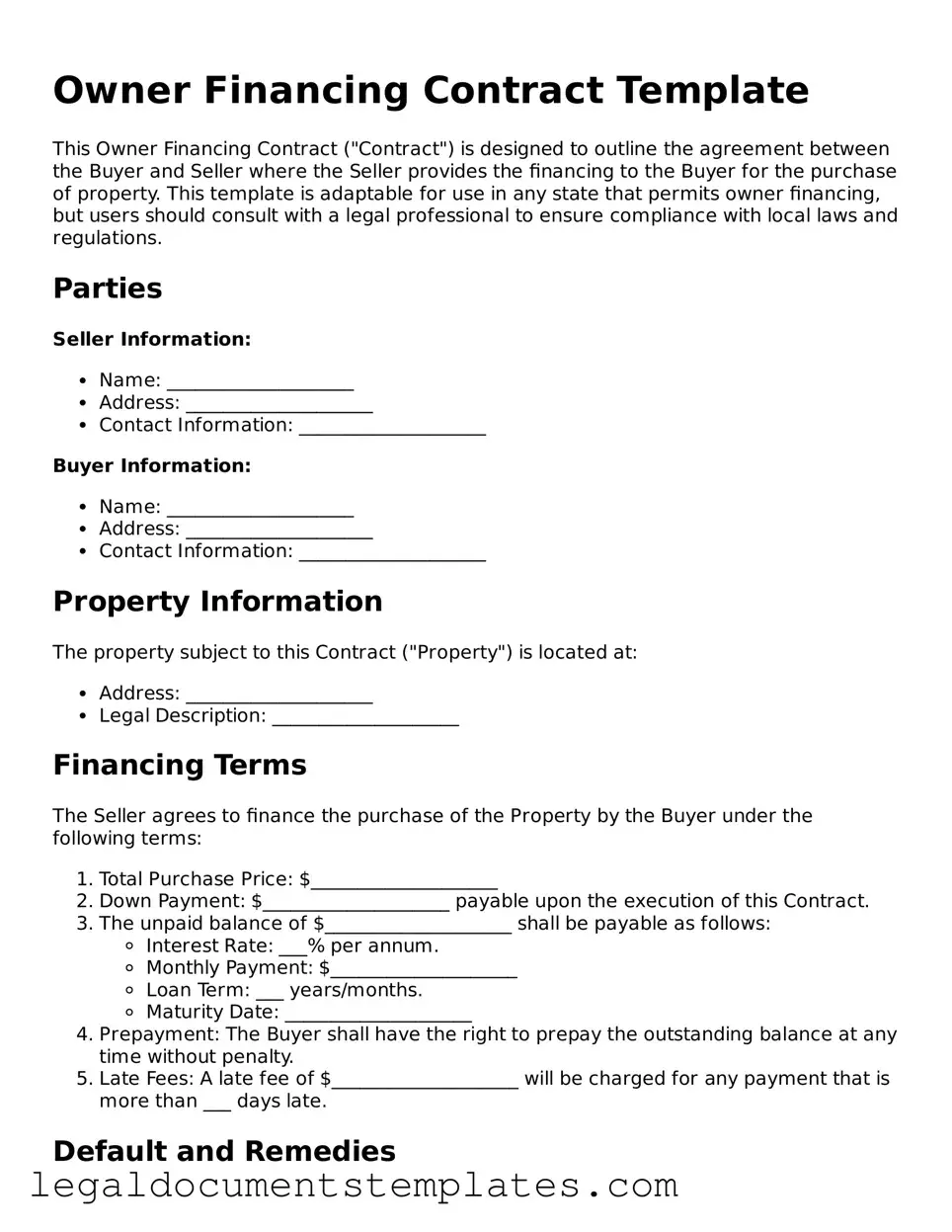 Legal Owner Financing Contract Document