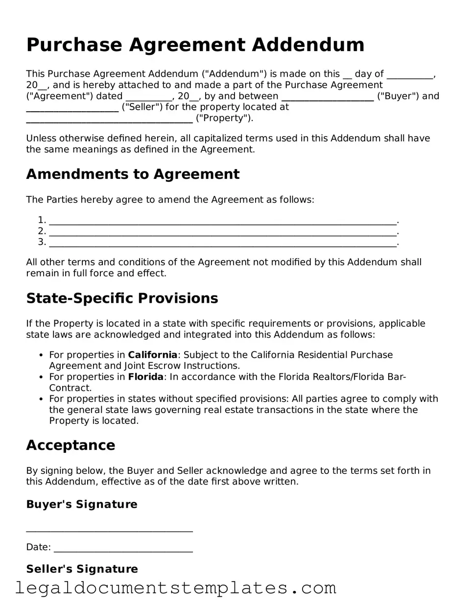 Legal Purchase Agreement Addendum Document