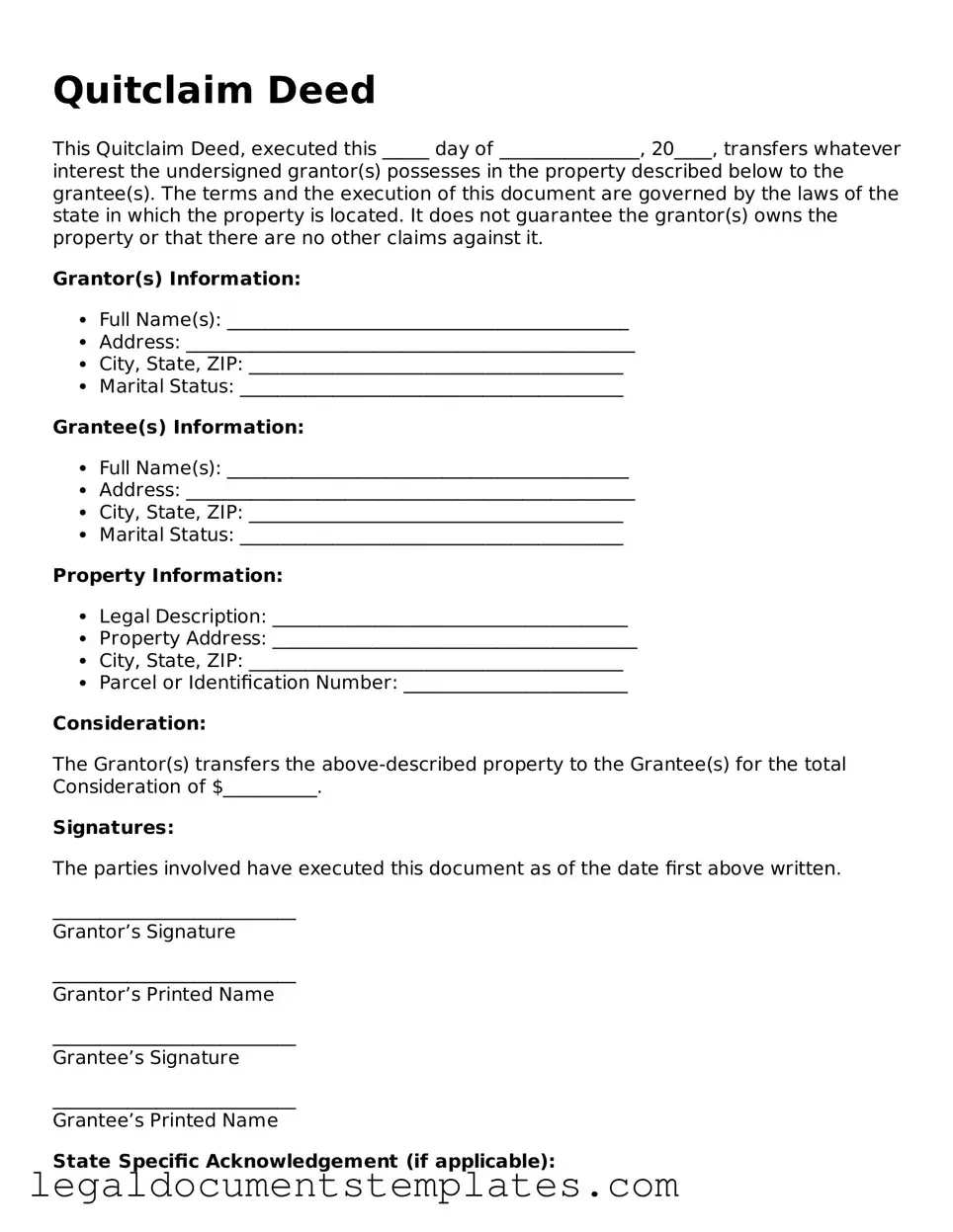 Legal Quitclaim Deed Document