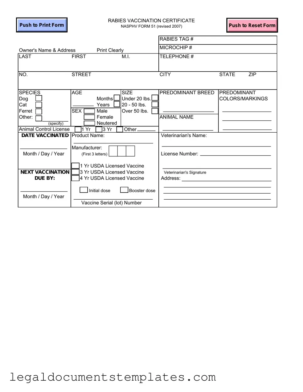 Free Rabies Certificate PDF Form